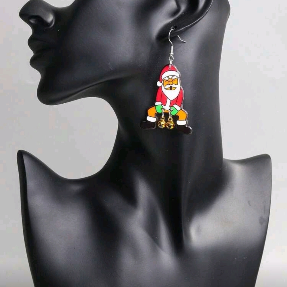 Festive Santa Earrings with Bells - Picture 6 of 6
